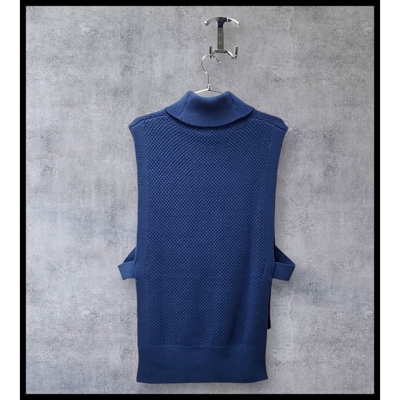 Banana Republic Long Knit Turtleneck Sweater Vest Open Belted Sides Blue Medium - Picture 5 of 11